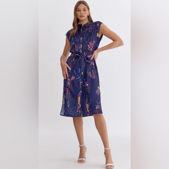 Navy Blue Floral Dress - Picture 1 of 6